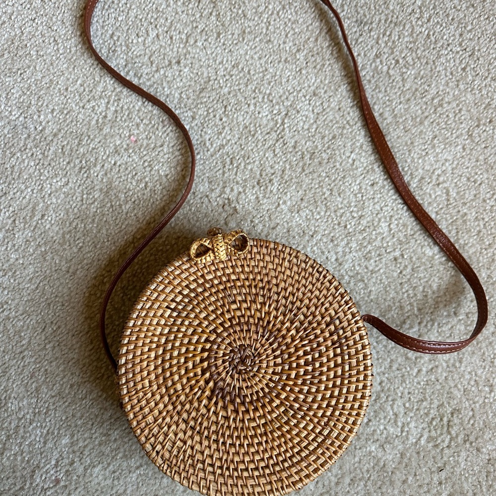 Zara Round Woven Tan Crossbody Bag